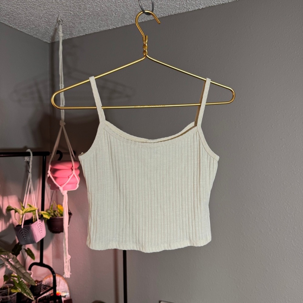 Self Esteem Ribbed Tank Top Sleeveless Crop Top Casual‎ Basic Beige S